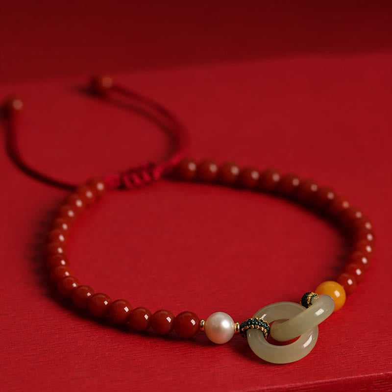 Roter Achat Hetian Jade Peace Buckle Vertrauensarmband