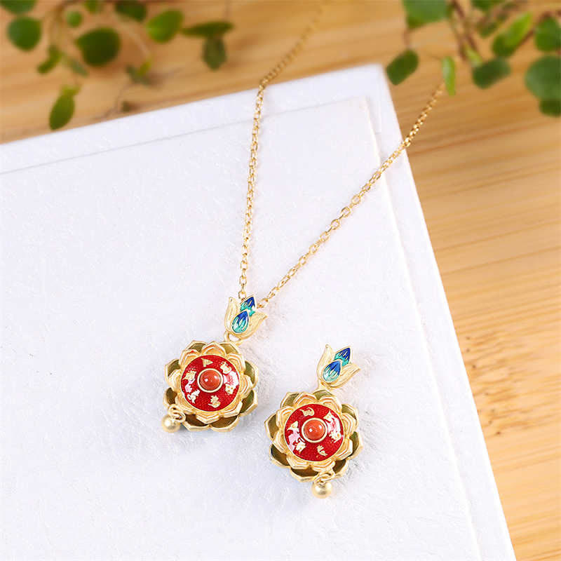 Rote Achat-Halskette | 925 Sterling Silber Lotus-Anhänger Erleuchtung