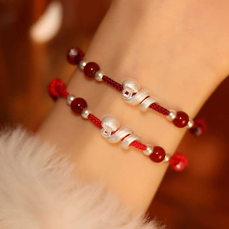 Rotes Achat-Schlangen-Sterlingsilber-Vertrauensarmband