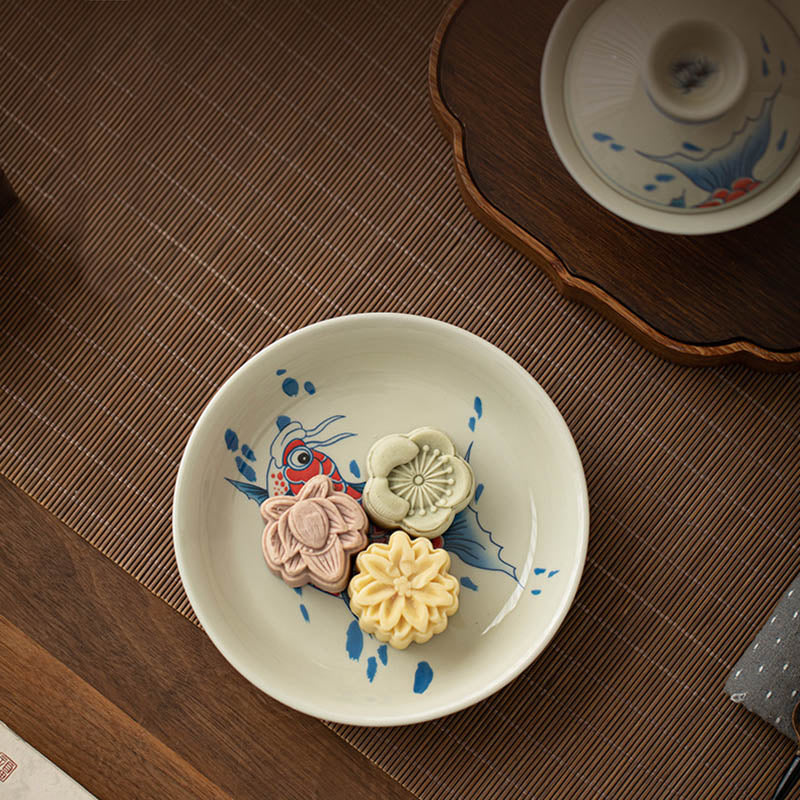 Rote Keramik-Gaiwan-Teetasse mit Koi-Fisch, 130 ml, für Teerituale
