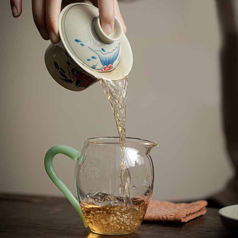 Rote Keramik-Gaiwan-Teetasse mit Koi-Fisch, 130 ml, für Teerituale
