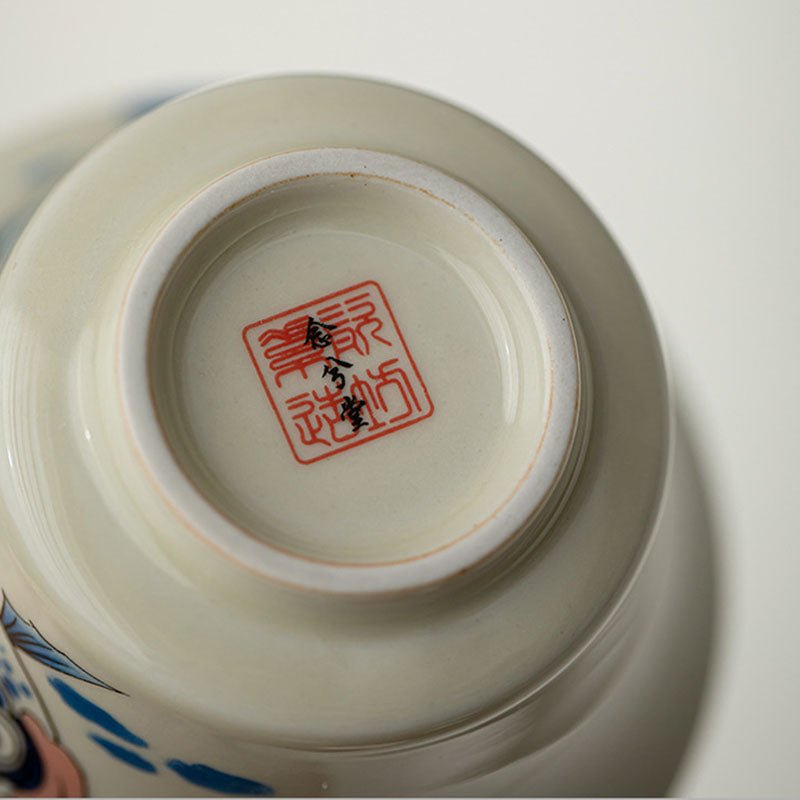 Rote Keramik-Gaiwan-Teetasse mit Koi-Fisch, 130 ml, für Teerituale