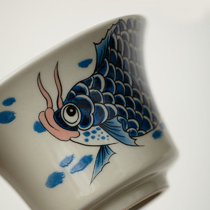 Rote Keramik-Gaiwan-Teetasse mit Koi-Fisch, 130 ml, für Teerituale