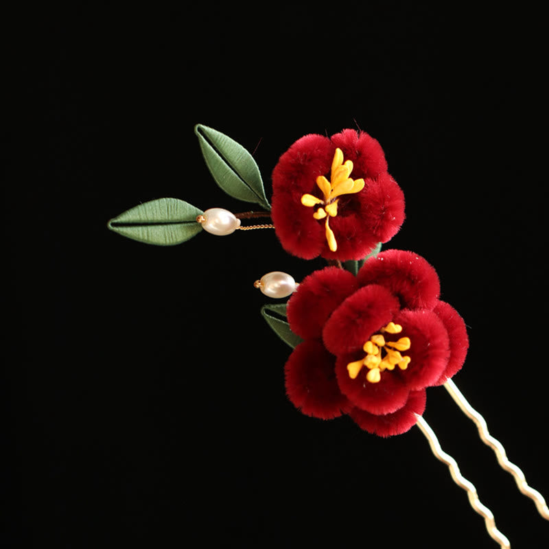 Rote Blume Blauer Schmetterling Chinesische Haarnadel | Symbolische Haarnadel