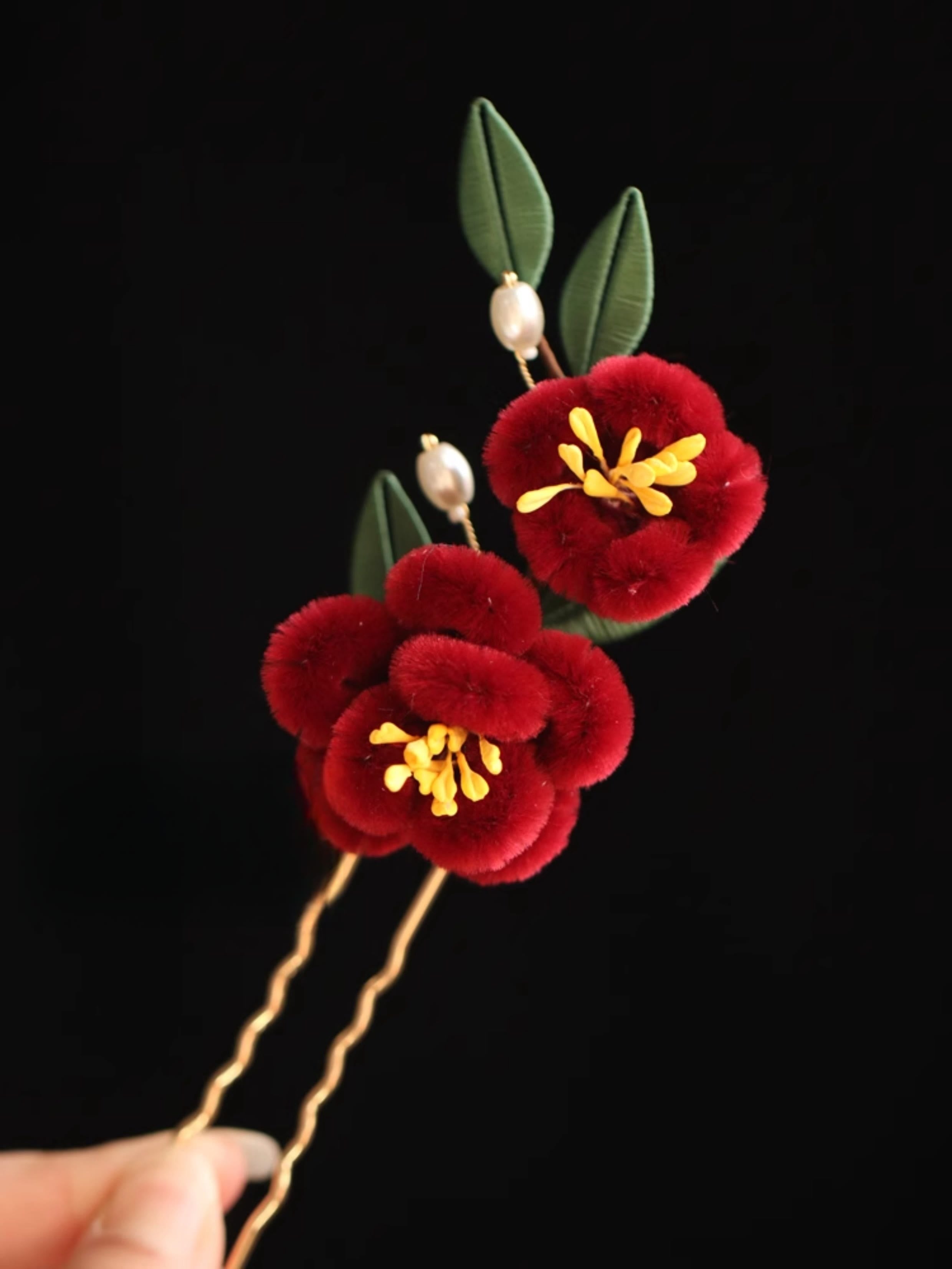 Rote Blume Blauer Schmetterling Chinesische Haarnadel | Symbolische Haarnadel