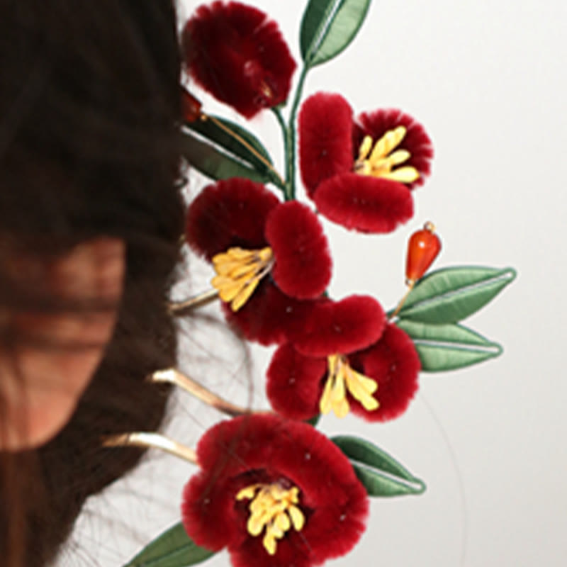 Rote Blume Blauer Schmetterling Chinesische Haarnadel | Symbolische Haarnadel