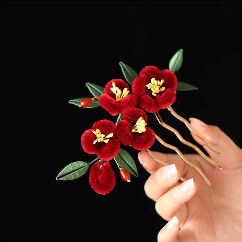 Rote Blume Blauer Schmetterling Chinesische Haarnadel | Symbolische Haarnadel