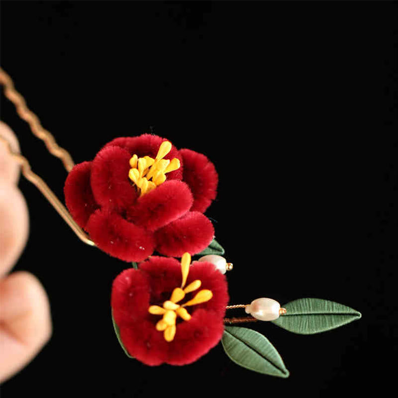 Rote Blume Blauer Schmetterling Chinesische Haarnadel | Symbolische Haarnadel