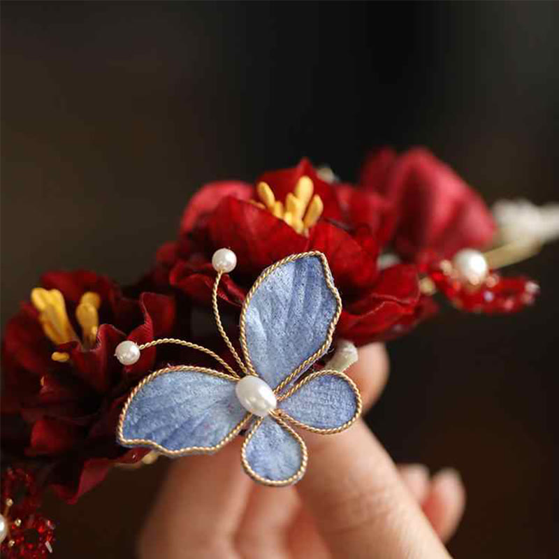 Rote Blume Schmetterling chinesische Hochzeit Haarspange für Braut