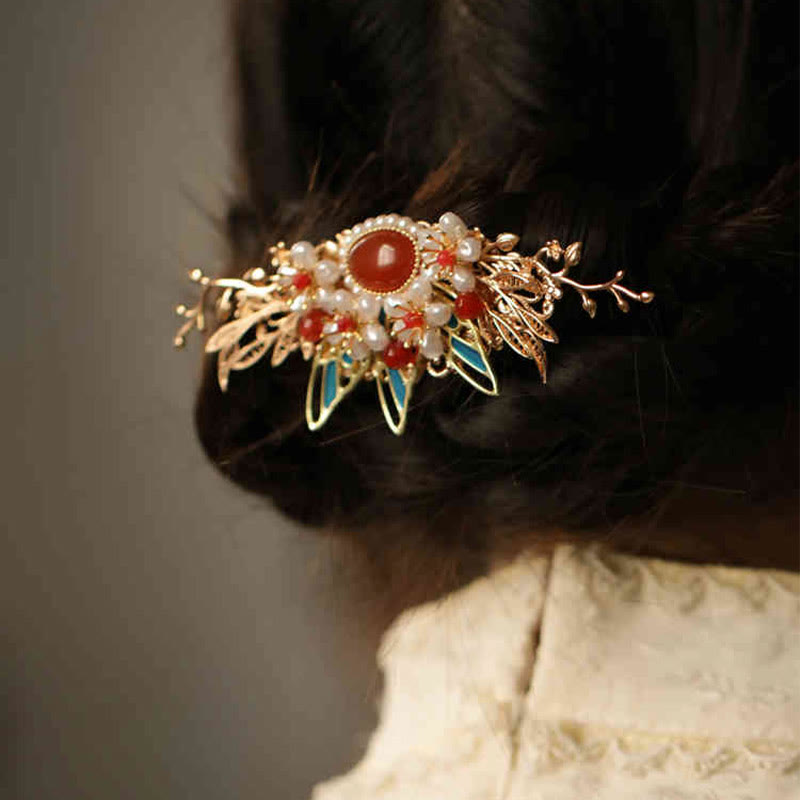 Rote Blume Schmetterling Perle Quaste Haarspange Kamm Krone, spiritueller Schmuck
