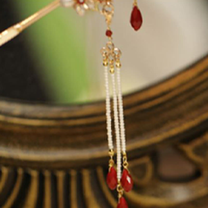 Rote Blume Schmetterling Perle Quaste Haarspange Kamm Krone, spiritueller Schmuck