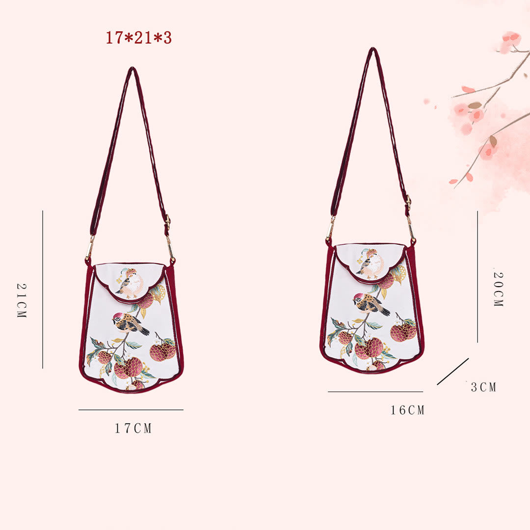 Red Magpie Lychee Stickerei Umhängetasche mit Quasten-Akzenten