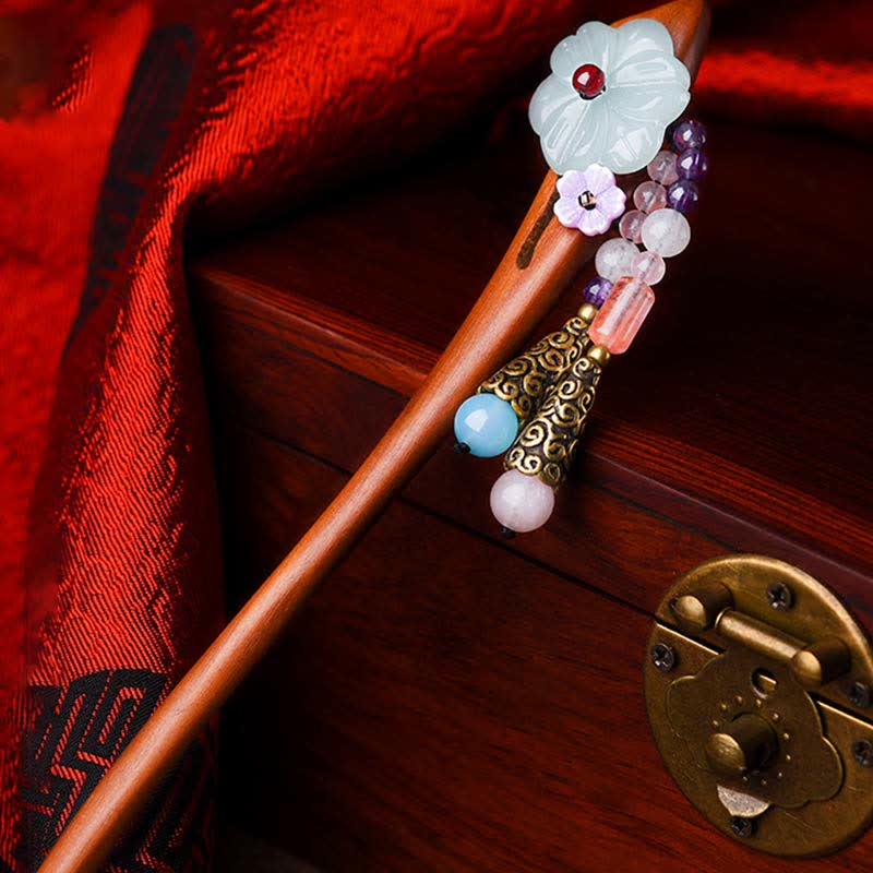 Roter Sandelholz-Amethyst-Aventurin-Schutz-Haarnadel im chinesischen Stil