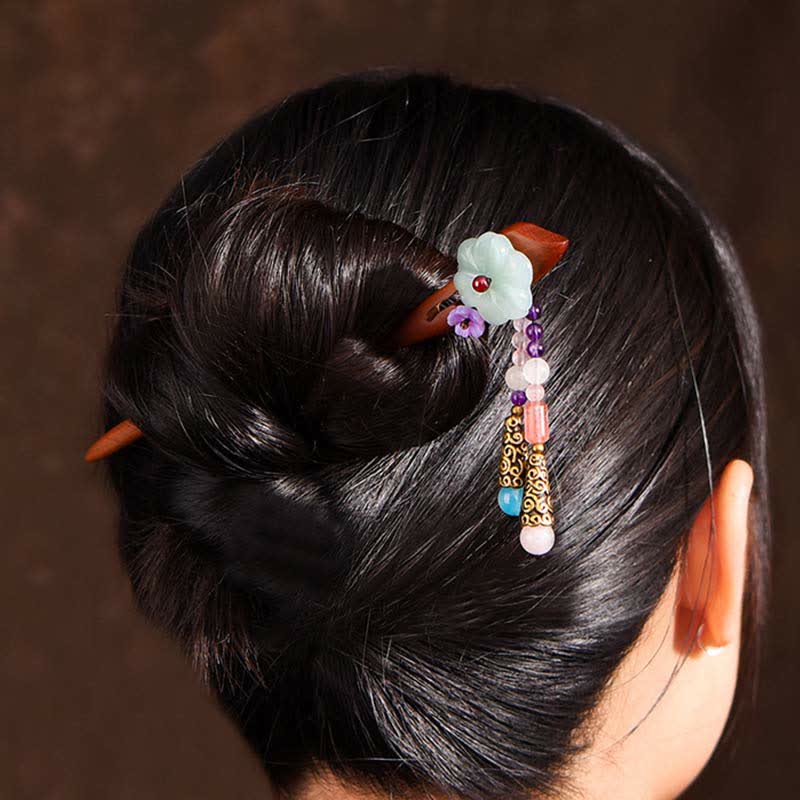 Roter Sandelholz-Amethyst-Aventurin-Schutz-Haarnadel im chinesischen Stil