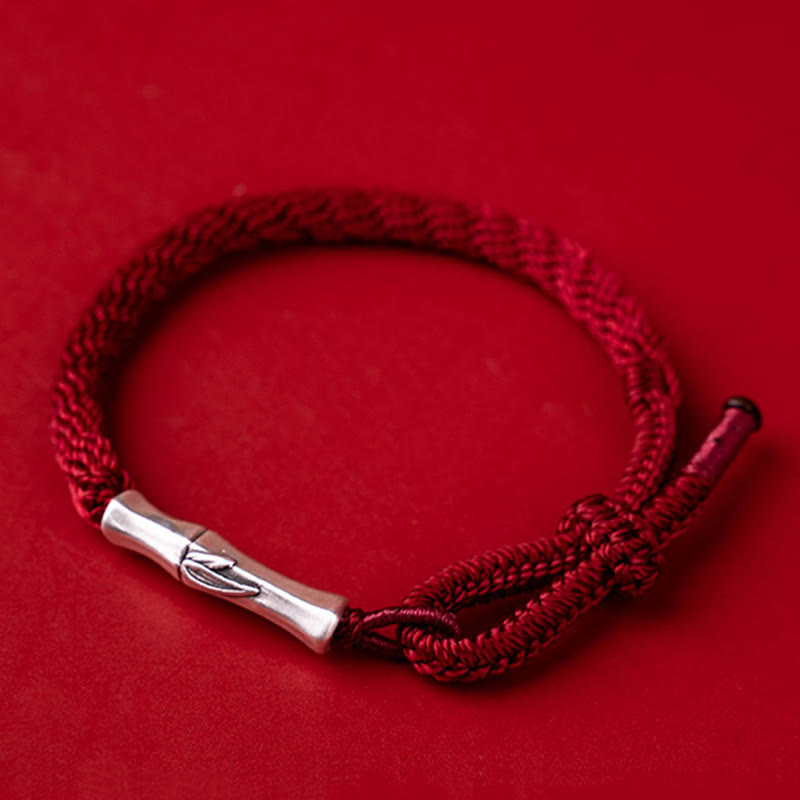 Rotes Schnurarmband aus 925er Sterlingsilber mit Bambusknoten