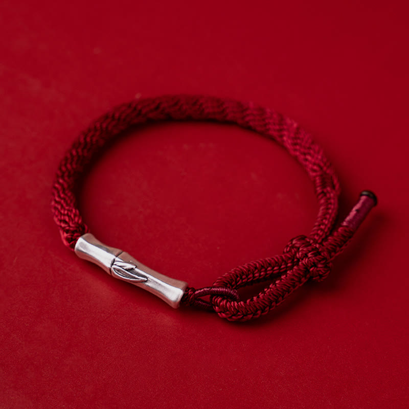 Rotes Schnurarmband aus 925er Sterlingsilber mit Bambusknoten