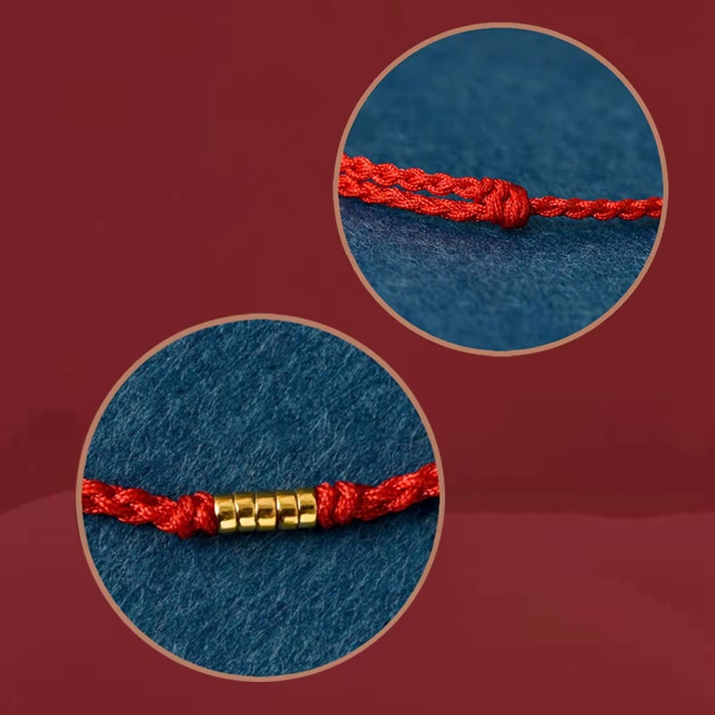 Rotes Schnurarmband mit goldenen Glücksperlen | Schutz &amp; Glück