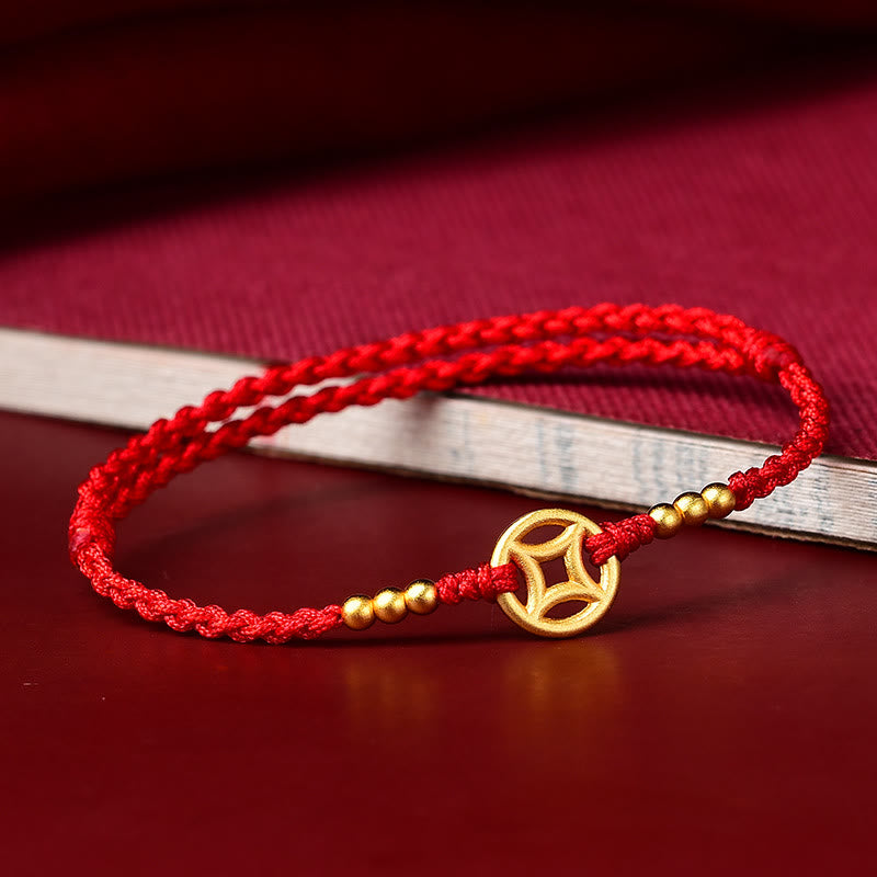 Rotes Schnurarmband für Stärke und Schutz | Geflochtene Kupfermünze