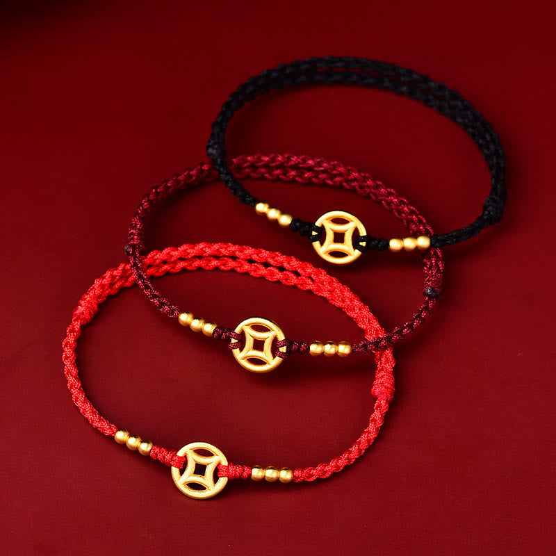 Rotes Schnurarmband für Stärke und Schutz | Geflochtene Kupfermünze