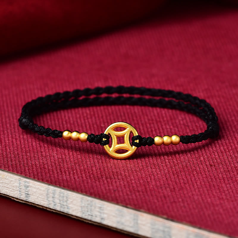 Rotes Schnurarmband für Stärke und Schutz | Geflochtene Kupfermünze