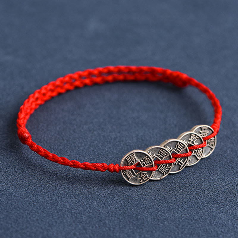 Red String Fünf Kaisermünzen Schutzarmband 925 Silber