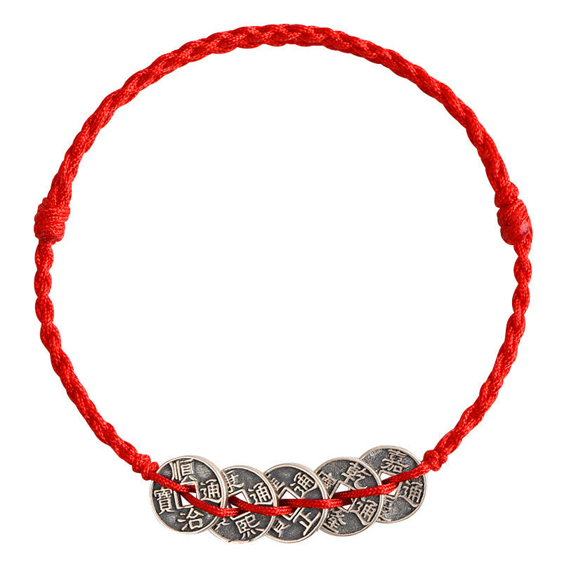 Red String Fünf Kaisermünzen Schutzarmband 925 Silber