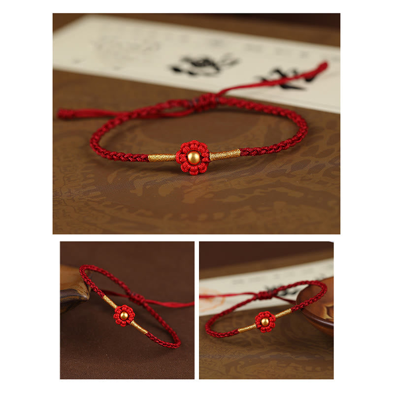Rotes Schutzarmband mit goldener Blume
