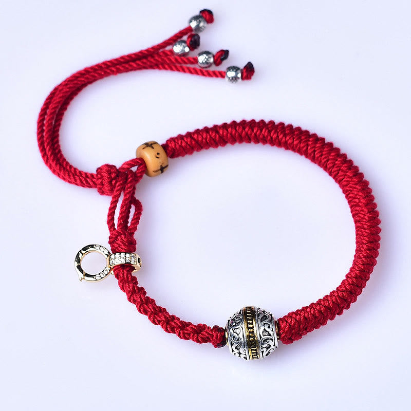 Rotes tibetisches Glücksarmband, geflochten, 13–21 cm