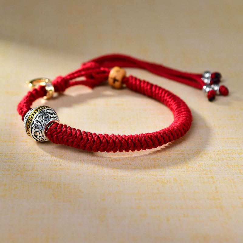 Rotes tibetisches Glücksarmband, geflochten, 13–21 cm
