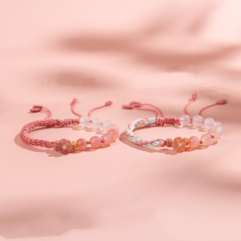 Reinkarnationsknoten-Achatarmband mit Pfirsichblüten-Anhänger