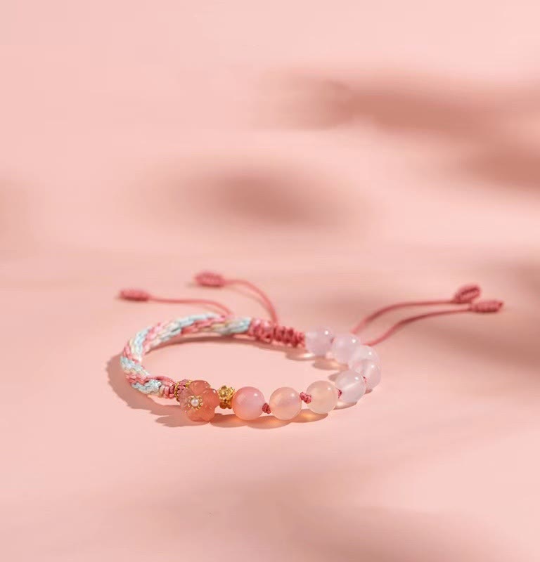 Reinkarnationsknoten-Achatarmband mit Pfirsichblüten-Anhänger