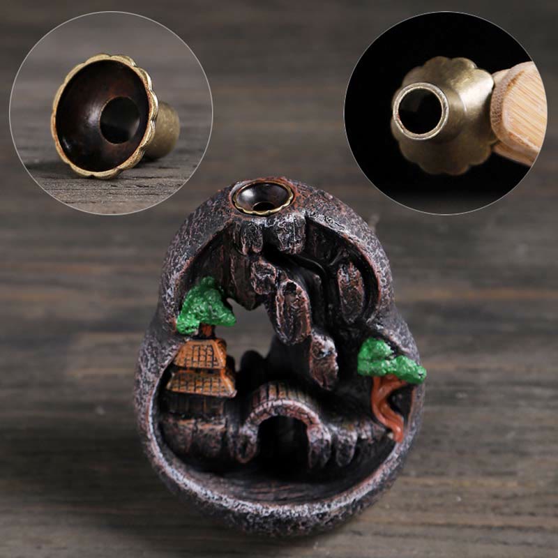 Räuchergefäß aus Harz mit Buddha-Motiv und Bergbrücken-Muster
