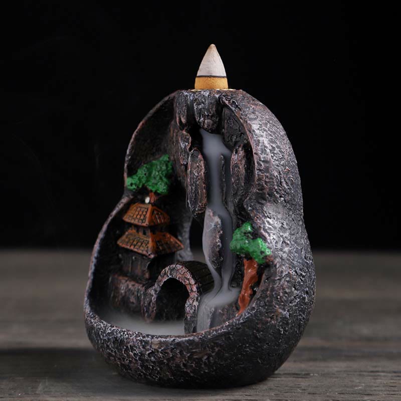 Räuchergefäß aus Harz mit Buddha-Motiv und Bergbrücken-Muster