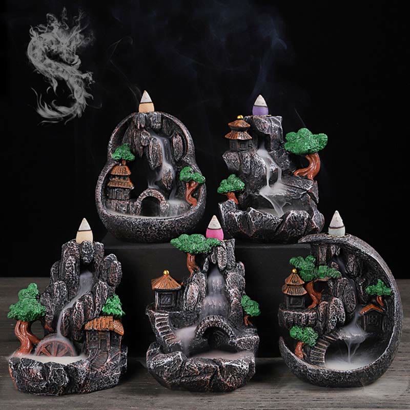Räuchergefäß aus Harz mit Buddha-Motiv und Bergbrücken-Muster