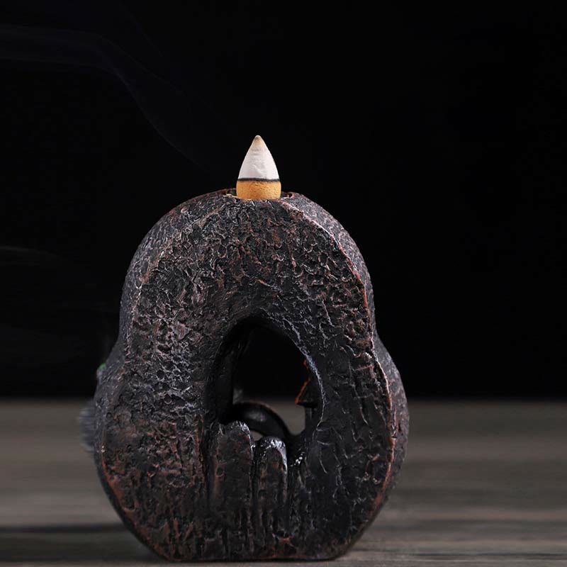 Räuchergefäß aus Harz mit Buddha-Motiv und Bergbrücken-Muster