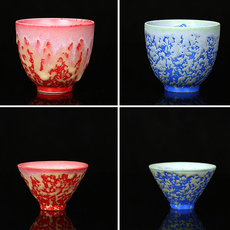 Retro Blau Rot Farbverlauf Lotus Keramik Teetasse Schale