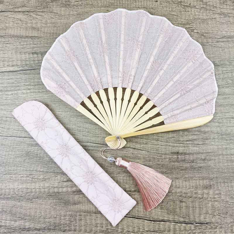 Chinesischer Faltfächer im Retro-Stil mit Blumenstickerei, 21 cm