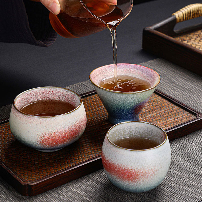 Retro-Teetasse aus Keramik mit rotem Farbverlauf, 160 ml