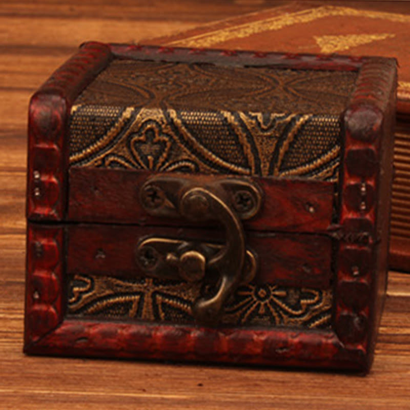 Kleine quadratische Schmuckschatulle aus Holz im Retro-Stil mit Lotus-Design
