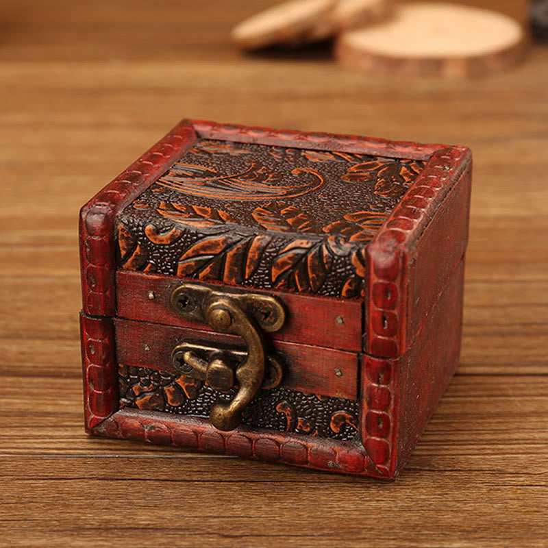 Kleine quadratische Schmuckschatulle aus Holz im Retro-Stil mit Lotus-Design