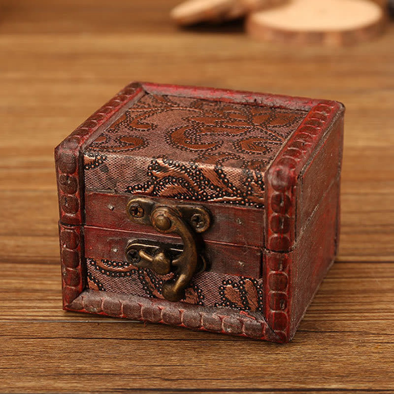 Kleine quadratische Schmuckschatulle aus Holz im Retro-Stil mit Lotus-Design