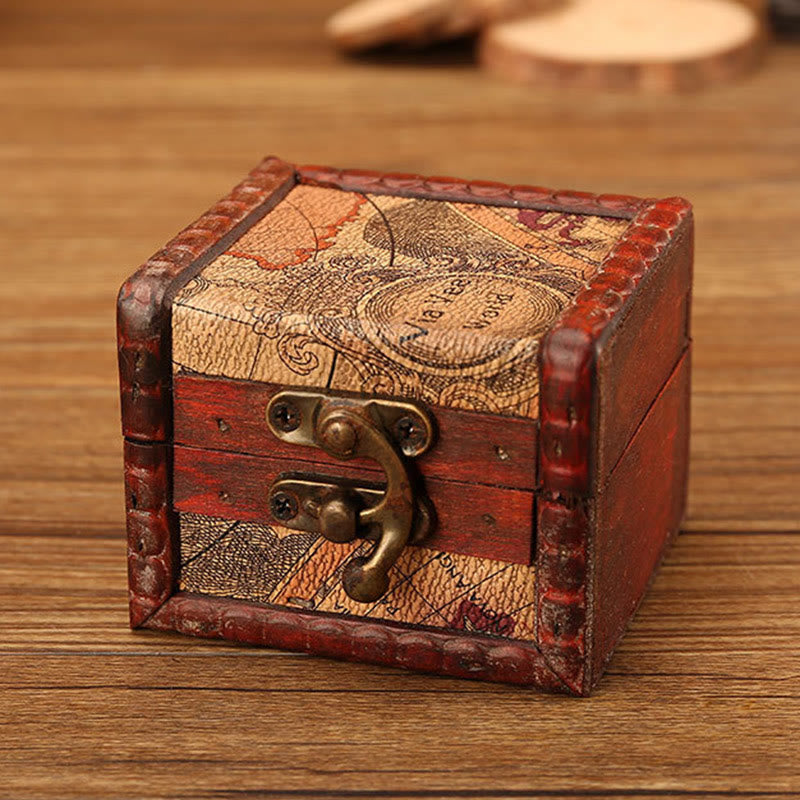 Kleine quadratische Schmuckschatulle aus Holz im Retro-Stil mit Lotus-Design