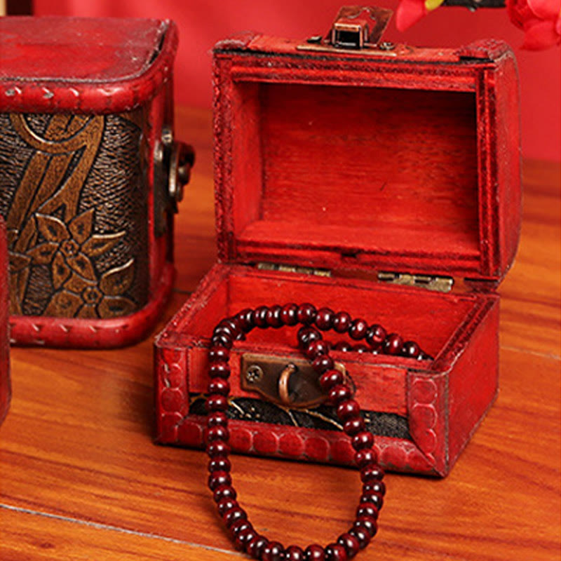 Kleine Retro-Schmuckschatulle aus Holz mit goldenem Traubendesign | Zen-Dekor