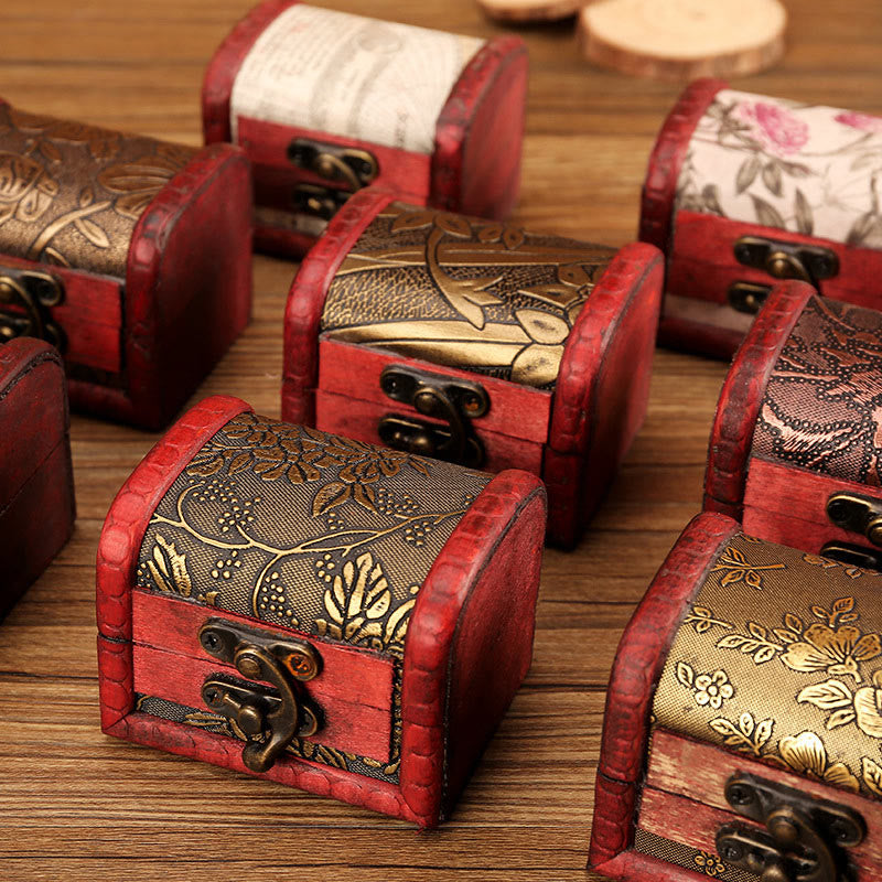Kleine Retro-Schmuckschatulle aus Holz mit goldenem Traubendesign | Zen-Dekor