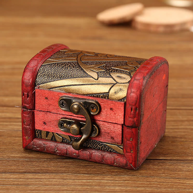 Kleine Retro-Schmuckschatulle aus Holz mit goldenem Traubendesign | Zen-Dekor