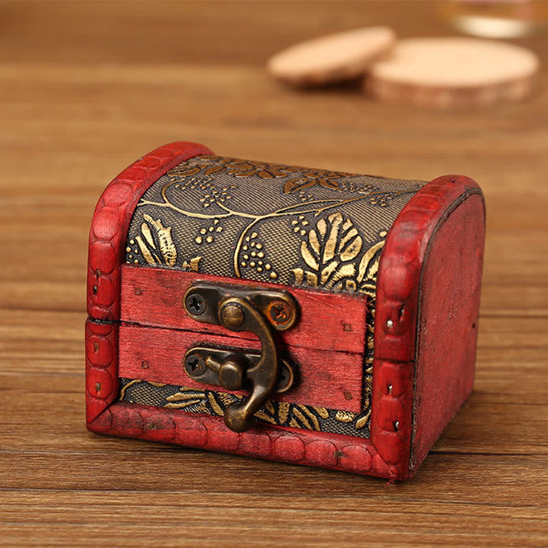 Kleine Retro-Schmuckschatulle aus Holz mit goldenem Traubendesign | Zen-Dekor