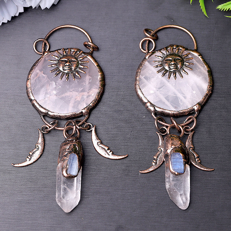 Rose Quartz with Clear Quartz Kyanite 4 inch Pendant