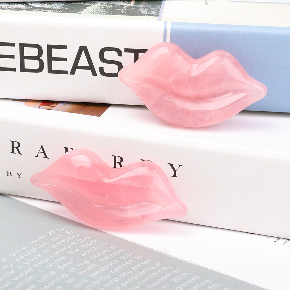 Rose Quartz Crystal Lips Carving 2.6in Figurine Healing Energy