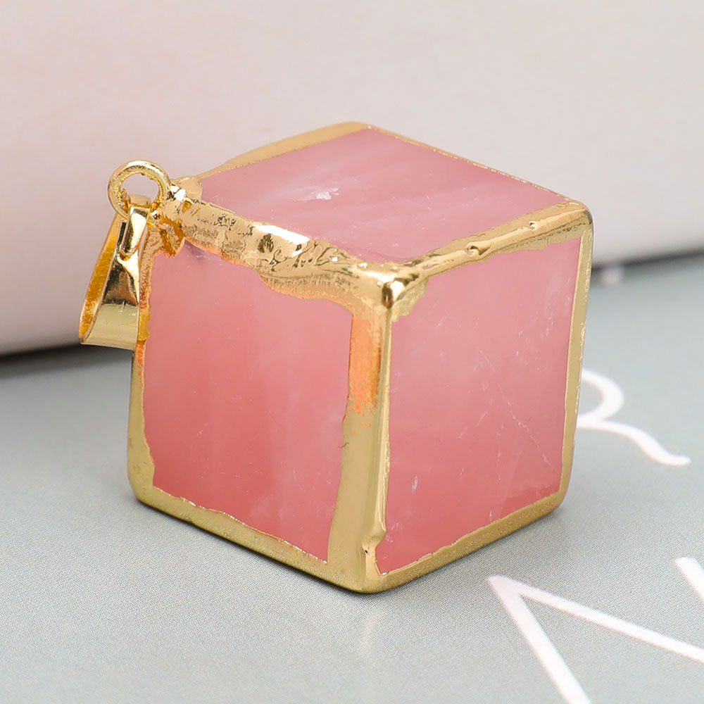Rose Quartz Cube Pendant 1 Inch for Emotional Healing