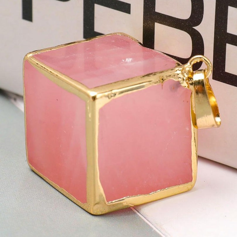 Rose Quartz Cube Pendant 1 Inch for Emotional Healing